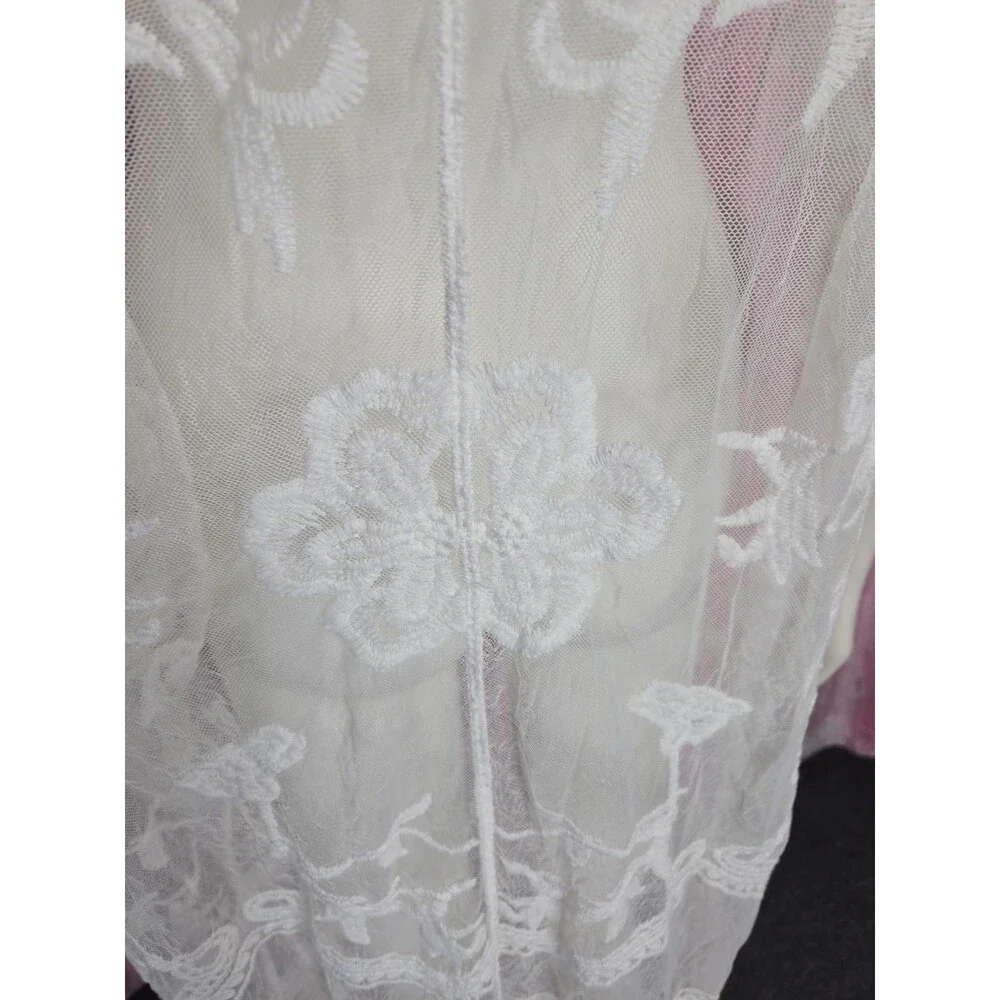 Mi Ami White Floral Lace Open Beach  Kimono Robe Boho Coverup Size Large